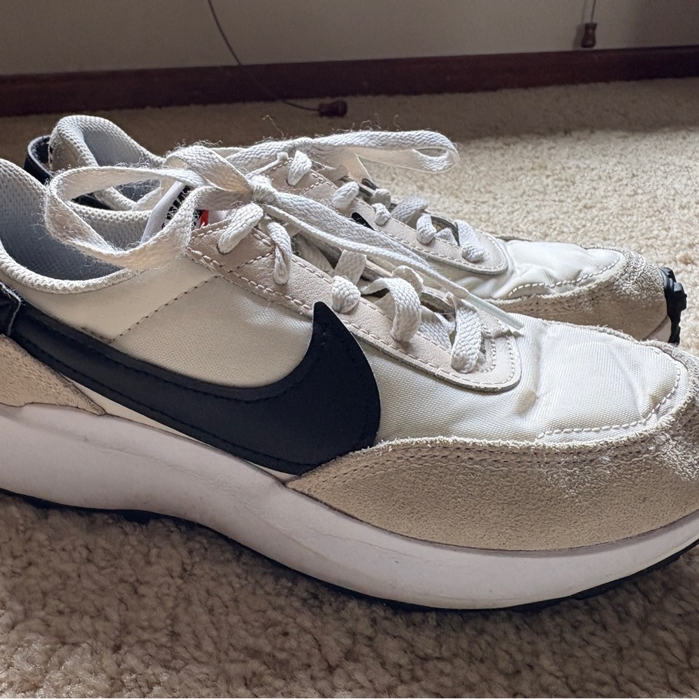 Nike Waffle Cream and Black Athletic Shoes